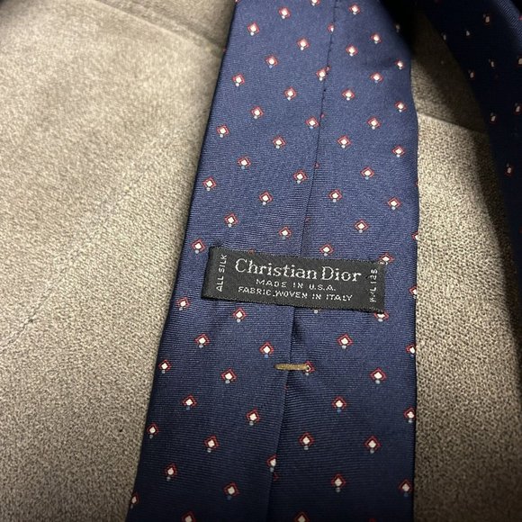 Vintage Christian Dior Blue Geometric  Mens Neck Tie Designer USA All Silk - Picture 10 of 11